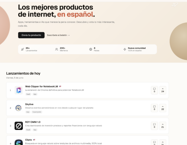 SUBE.dev impulsa los mejores productos digitales con votaciones y listados diarios
